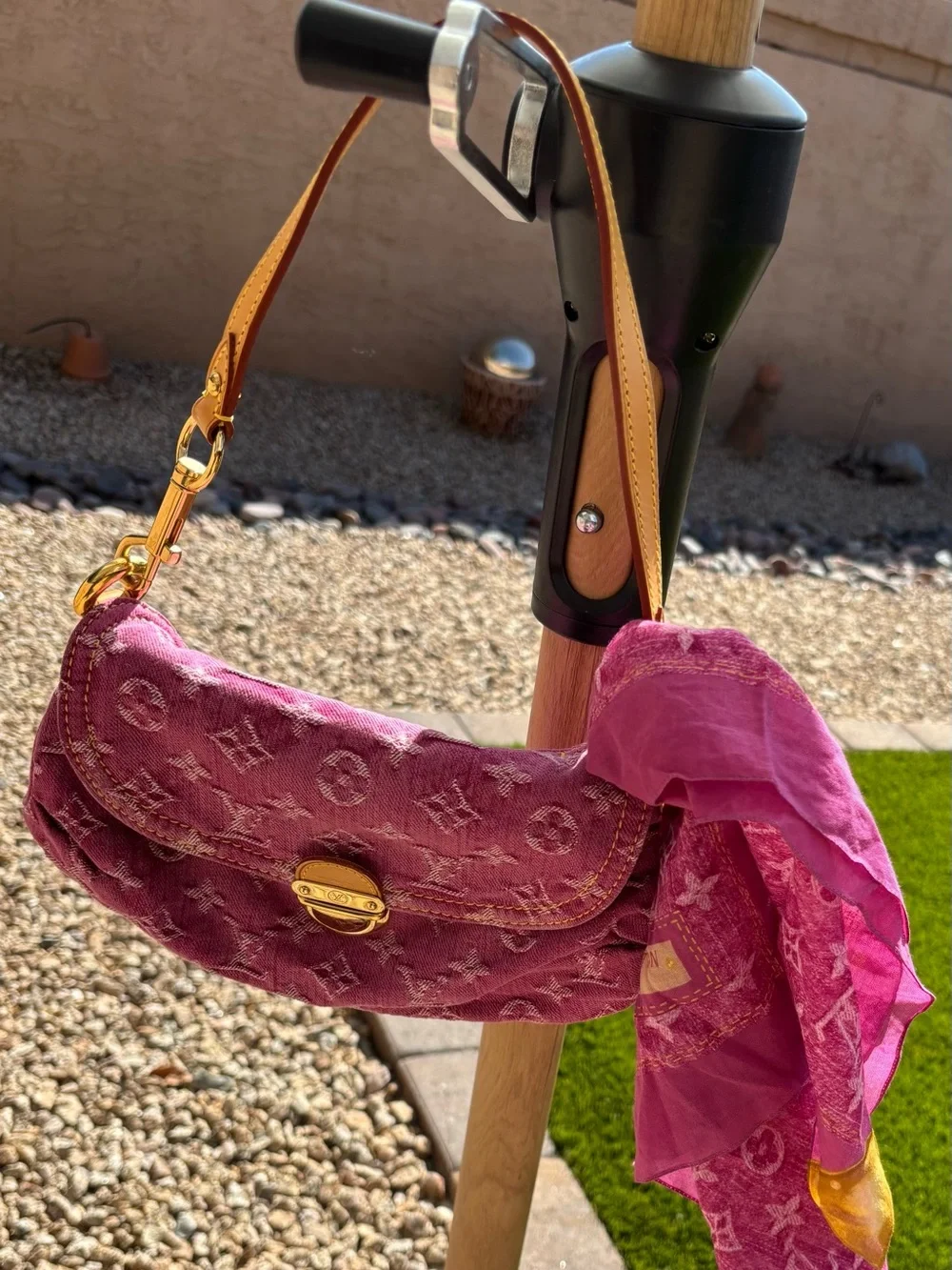 Louis Vuitton Pinky Monogram Denim Shoulder Bag with Scarf Accent M95216